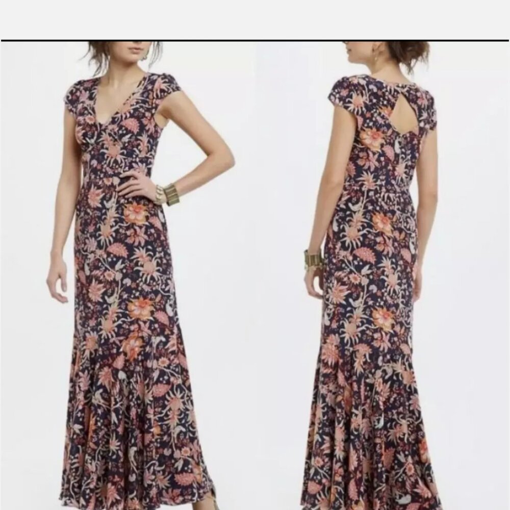Leifsdottir Anthropologie Floral Silk Maxi Dress Size 8